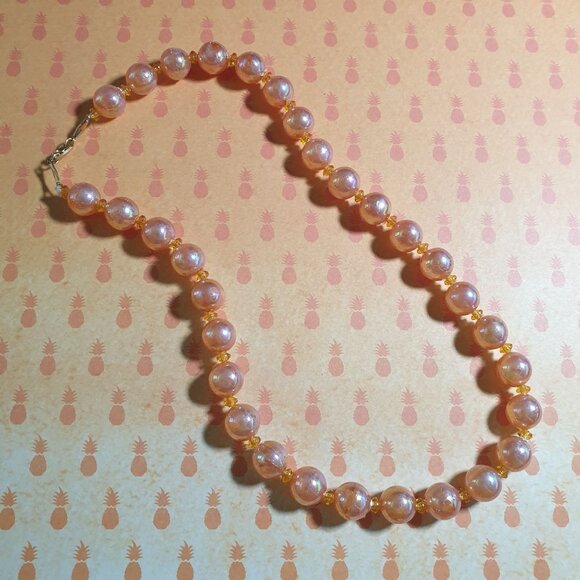 Vintage Orange Pearlized Beaded Necklace Lobster Clasp 22 Inches Long Costume - Picture 1 of 4